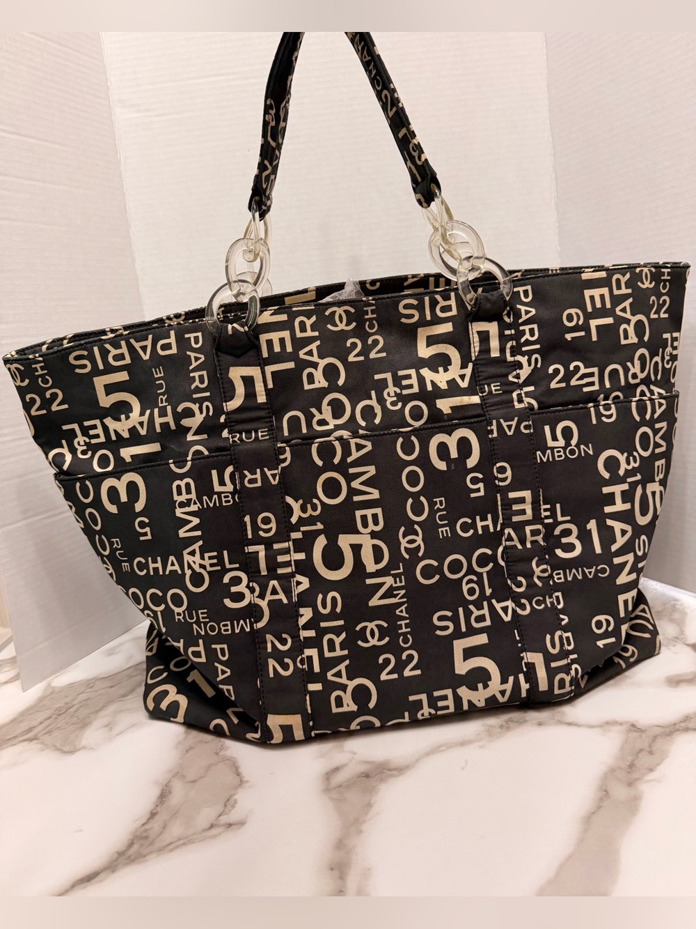 CHANEL Bysy Line Tote Bag Canvas Black CC XL tote w/COA - Picture 3 of 16